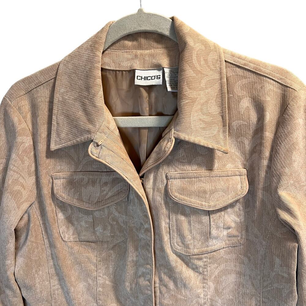 Chico’s Corduroy Palia Jacket Size Small in Camel Jacquard Damask - Picture 2 of 13